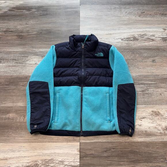 The North Face Teal Blue Girls M Polar Fleece Colorblock Quilted Jacket‎ Winter - Picture 1 of 9
